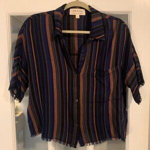 Cloth & Stone Cropped Striped Short Sleeve Top - Women's M - Summer